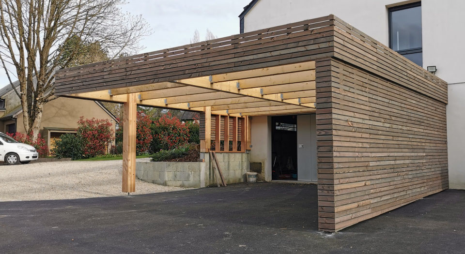 Carport bois toit plat avec bardage horizontal